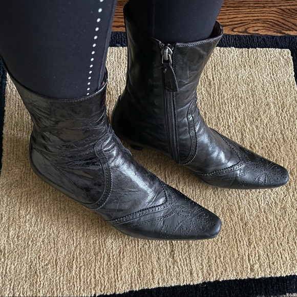 Goffredo Fantini Black Leather Kitten Heel Boots Size 36.5 Made In Italy - Picture 14 of 15